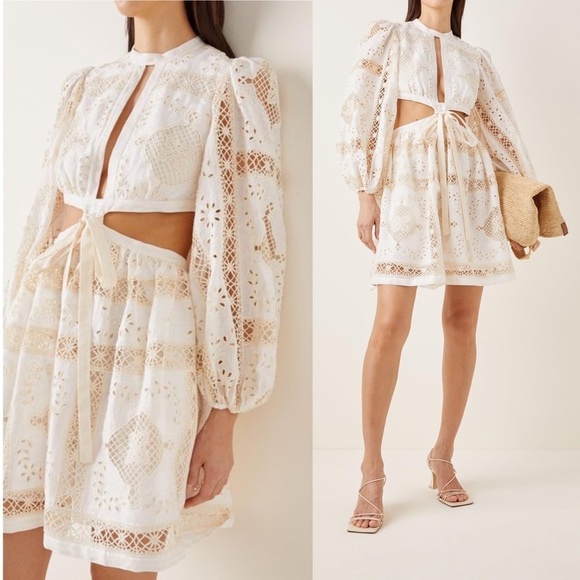 Zimmermann Dress Aliane Cutout Broderie Anglaise Lace Cotton Mini Ivory 2 NWT - Picture 13 of 13